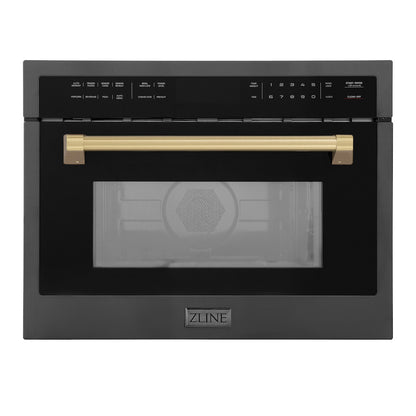 ZLINE Autograph Edition 24 in. 1.6 cu ft. Built-in Convection Microwave Oven in Black Stainless Steel with Champagne Bronze Accents (MWOZ-24-BS-CB)