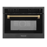ZLINE Autograph Edition 24 in. 1.6 cu ft. Built-in Convection Microwave Oven in Black Stainless Steel and Champagne Bronze Helix Handle (MWOZ-24-BS-KCB)