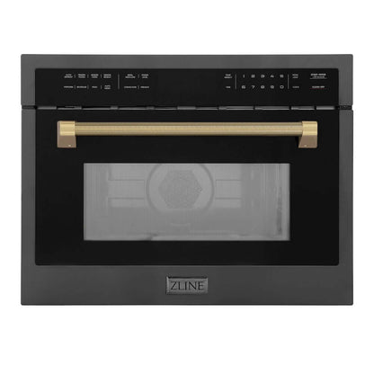 ZLINE Autograph Edition 24 in. 1.6 cu ft. Built-in Convection Microwave Oven in Black Stainless Steel and Champagne Bronze Helix Handle (MWOZ-24-BS-KCB)
