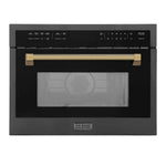 ZLINE Autograph Edition 24 in. 1.6 cu ft. Built-in Convection Microwave Oven in Black Stainless Steel and Polished Gold Helix Handle (MWOZ-24-BS-KG)
