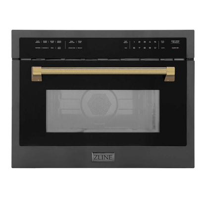 ZLINE Autograph Edition 24 in. 1.6 cu ft. Built-in Convection Microwave Oven in Black Stainless Steel and Polished Gold Helix Handle (MWOZ-24-BS-KG)