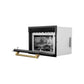 ZLINE Autograph Edition 24 in. 1.6 cu ft. Built-in Convection Microwave Oven in Black Stainless Steel and Polished Gold Helix Handle (MWOZ-24-BS-KG) side, open.