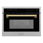 ZLINE Autograph Edition 24 in. 1.6 cu ft. Built-in Convection Microwave Oven in Stainless Steel with Polished Gold Accents (MWOZ-24-G) front, closed.