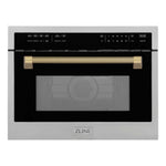 ZLINE Autograph Edition 24 in. 1.6 cu ft. Built-in Convection Microwave Oven in Stainless Steel and Champagne Bronze Helix Handle (MWOZ-24-KCB) front.