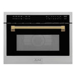ZLINE Autograph Edition 24 in. 1.6 cu ft. Built-in Convection Microwave Oven in Stainless Steel and Polished Gold Helix Handle (MWOZ-24-KG) front.
