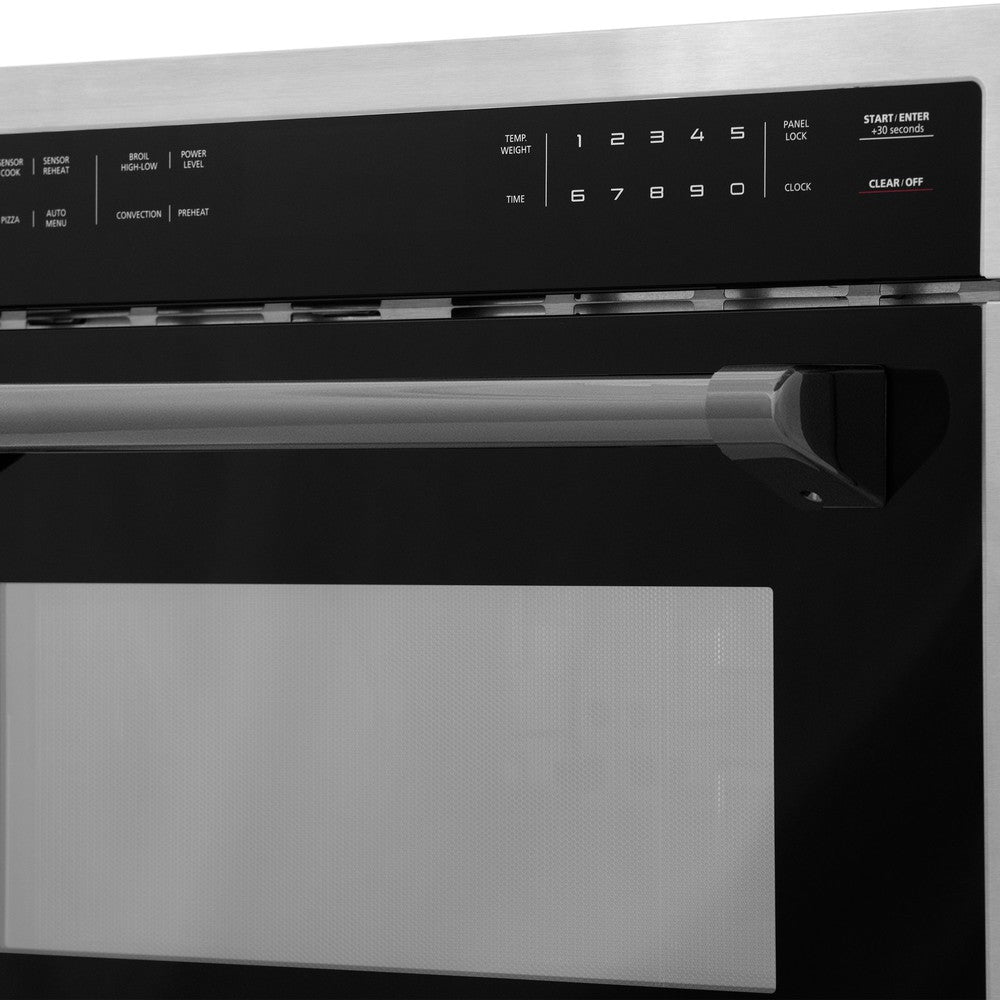ZLINE Autograph Edition 24 in. 1.6 cu ft. Built-in Convection Microwave Oven in Stainless Steel with Matte Black Accents (MWOZ-24-MB) handle and control panel