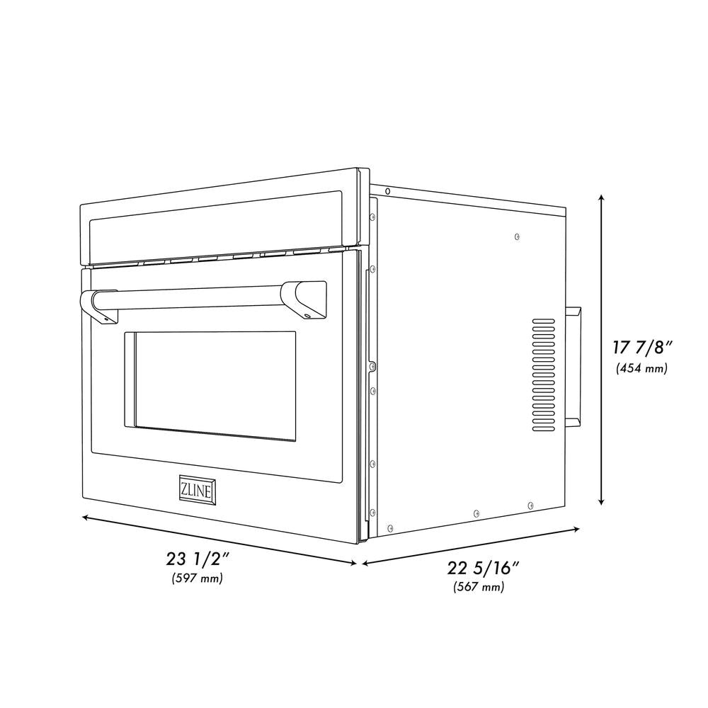 ZLINE Autograph Edition 24 in. 1.6 cu ft. Built-in Convection Microwave Oven in Stainless Steel with Matte Black Accents (MWOZ-24-MB) dimensional diagram.