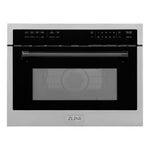 ZLINE Autograph Edition 24 in. 1.6 cu ft. Built-in Convection Microwave Oven in Stainless Steel with Matte Black Accents (MWOZ-24-MB) front, closed.