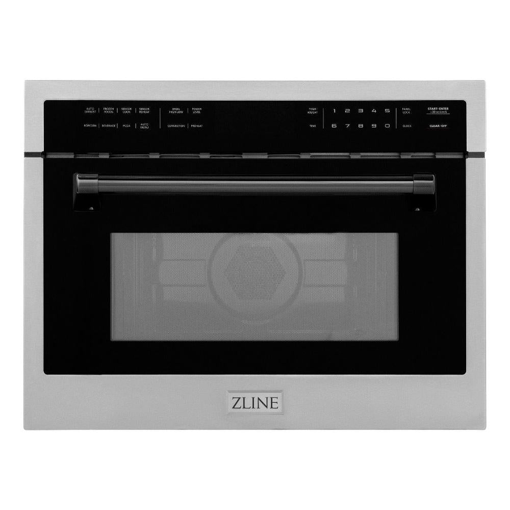 ZLINE Autograph Edition 24 in. 1.6 cu ft. Built-in Convection Microwave Oven in Stainless Steel with Matte Black Accents (MWOZ-24-MB) front, closed.