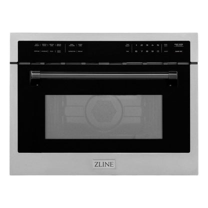 ZLINE Autograph Edition 24 in. 1.6 cu ft. Built-in Convection Microwave Oven in Stainless Steel with Matte Black Accents (MWOZ-24-MB) front, closed.