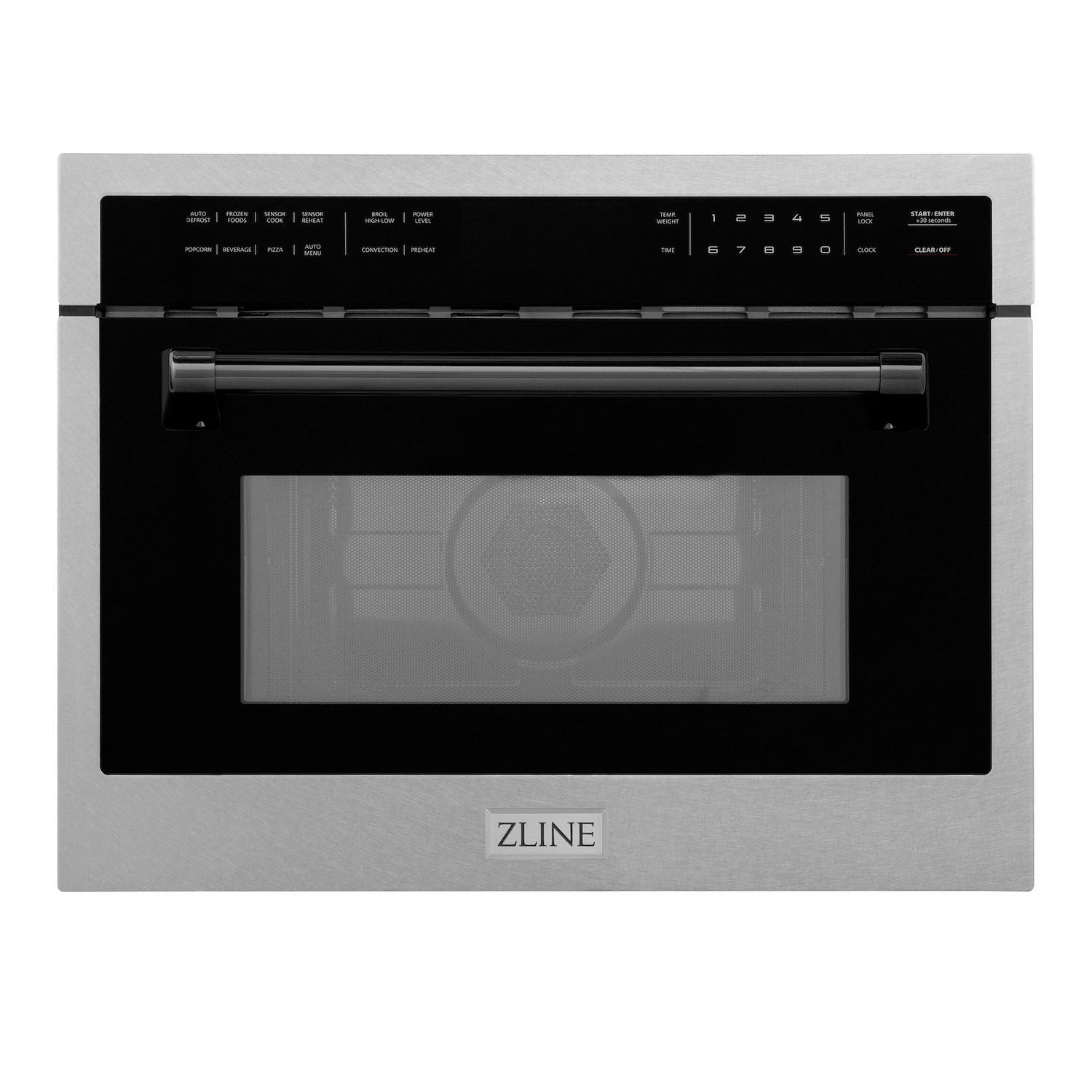 ZLINE Autograph Edition 24 in. 1.6 cu ft. Built-in Convection Microwave Oven in DuraSnow Stainless Steel with Matte Black Accents.