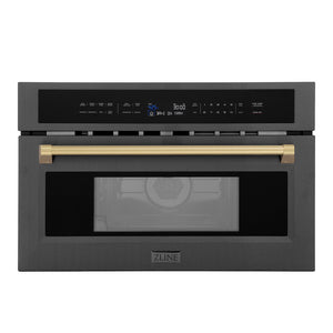 ZLINE Autograph Edition 30 in. 1.6 cu ft. Built-in Convection Microwave Oven in Black Stainless Steel with Champagne Bronze Accents (MWOZ-30-BS-CB) main image.