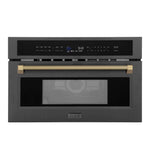 ZLINE Autograph Edition 30 in. 1.6 cu ft. Built-in Convection Microwave Oven in Black Stainless Steel and Champagne Bronze Helix Handle (MWOZ-30-BS-KCB)