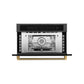 ZLINE Autograph Edition 30 in. 1.6 cu ft. Built-in Convection Microwave Oven in Black Stainless Steel and Polished Gold Helix Handle (MWOZ-30-BS-KG) front, open.