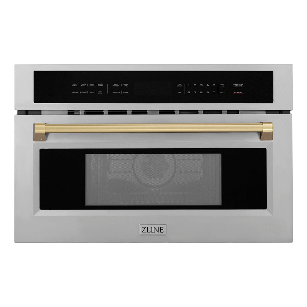 ZLINE Autograph Edition 30 in. 1.6 cu. ft. Built-in Convection Microwave Oven in Stainless Steel and Champagne Bronze Accents (MWOZ-30-CB)