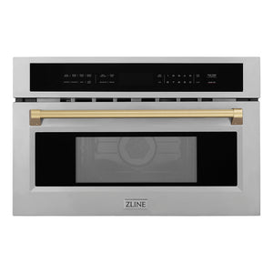 ZLINE Autograph Edition 30 in. 1.6 cu. ft. Built-in Convection Microwave Oven in Stainless Steel and Champagne Bronze Accents (MWOZ-30-CB) main image.
