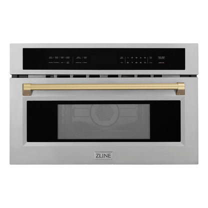 ZLINE Autograph Edition 30 in. 1.6 cu. ft. Built-in Convection Microwave Oven in Stainless Steel and Champagne Bronze Accents (MWOZ-30-CB)