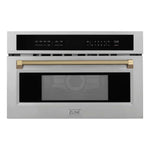 ZLINE Autograph Edition 30 in. 1.6 cu ft. Built-in Convection Microwave Oven in Stainless Steel and Champagne Bronze Helix Handle (MWOZ-30-KCB) front.