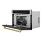 ZLINE Autograph Edition 30 in. 1.6 cu ft. Built-in Convection Microwave Oven in Stainless Steel and Champagne Bronze Helix Handle (MWOZ-30-KCB) side, open.