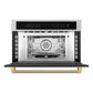 ZLINE Autograph Edition 30 in. 1.6 cu ft. Built-in Convection Microwave Oven in Stainless Steel and Polished Gold Helix Handle (MWOZ-30-KG) front, open.