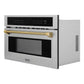 ZLINE Autograph Edition 30 in. 1.6 cu ft. Built-in Convection Microwave Oven in Stainless Steel and Polished Gold Helix Handle (MWOZ-30-KG) side.
