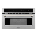 ZLINE Autograph Edition 30 in. 1.6 cu ft. Built-in Convection Microwave Oven in Stainless Steel and Polished Nickel Helix Handle (MWOZ-30-KPN)