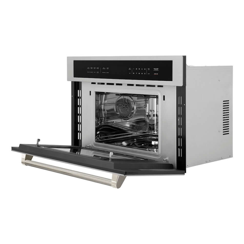 ZLINE Autograph Edition 30 in. 1.6 cu ft. Built-in Convection Microwave Oven in Stainless Steel and Polished Nickel Helix Handle (MWOZ-30-KPN)