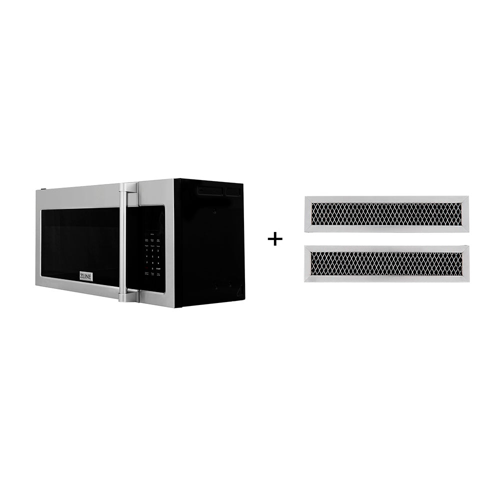 ZLINE 30 in. Recirculating Over the Range Convection Microwave Oven with Traditional Handle and Charcoal Filters in Stainless Steel (MWO-OTRCFH-30) main image.