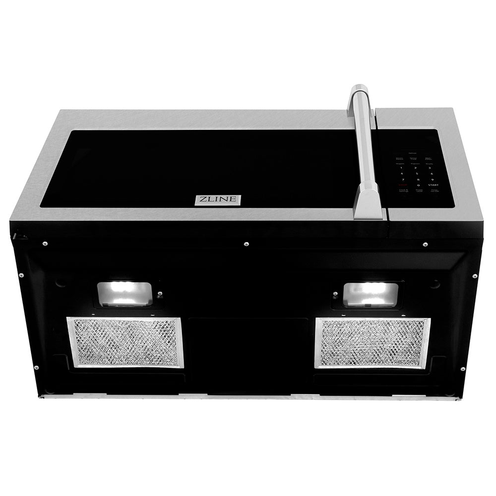 ZLINE 30 in. 1.5 cu. ft. Over-The-Range Microwave in Satin Stainless Steel with Traditional Handle and Set of 2 Charcoal Filters (MWO-OTRCFH-30-SS)