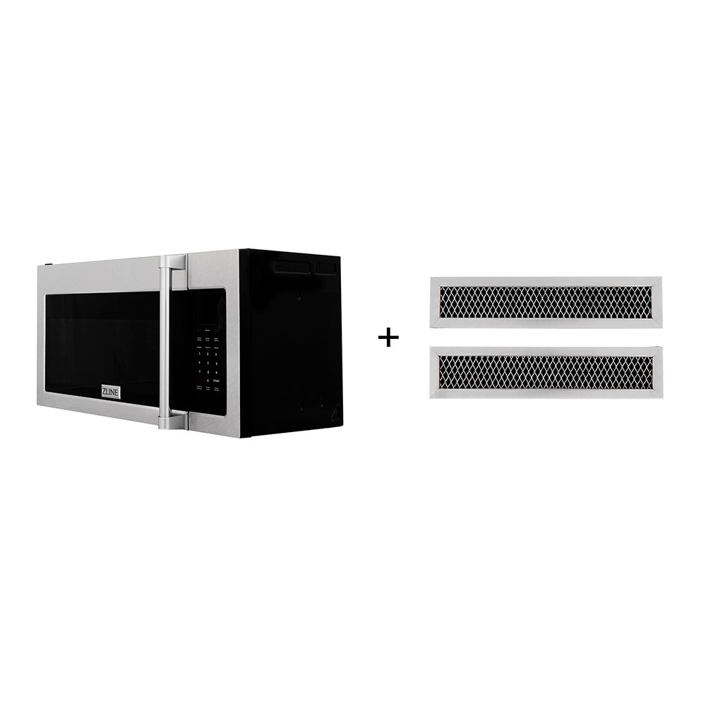 ZLINE 30 in. 1.5 cu. ft. Over-The-Range Microwave in Satin Stainless Steel with Traditional Handle and Set of 2 Charcoal Filters (MWO-OTRCFH-30-SS)