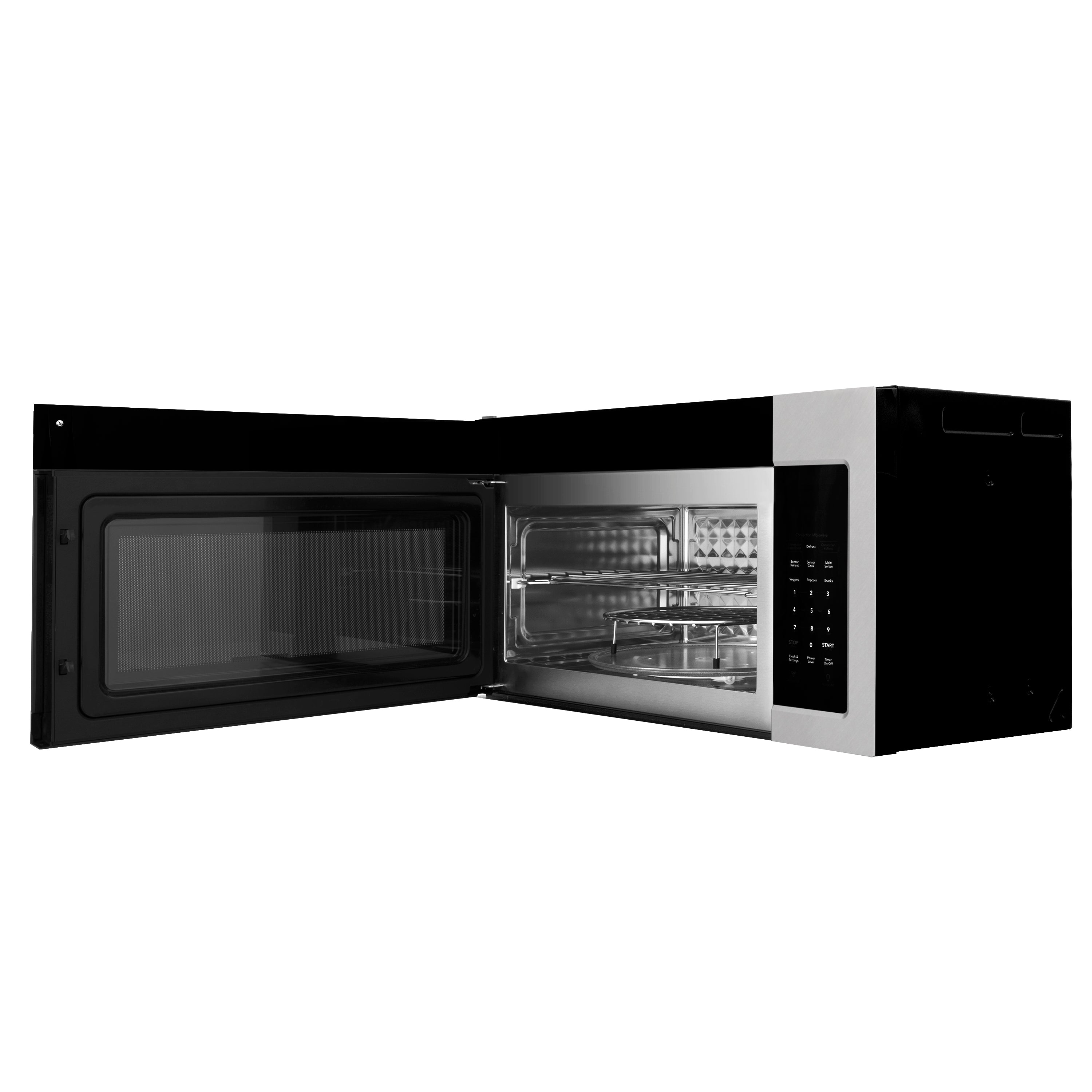 ZLINE 30 in. Over the Range Convection Microwave Oven with Traditional Handle in Fingerprint Resistant Stainless Steel (MWO-OTR-H-SS) Side View Door Open