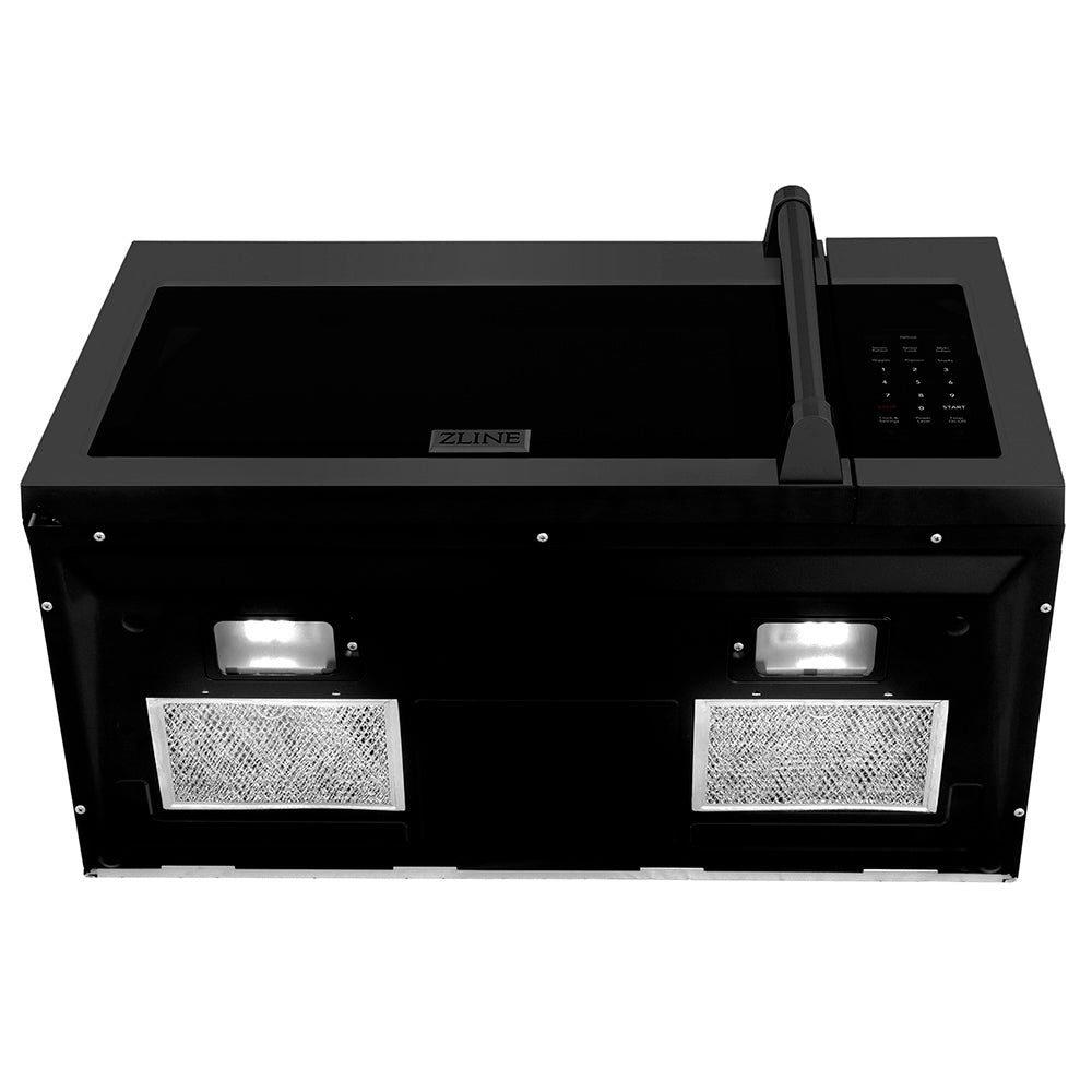 ZLINE 30 in. Recirculating Over the Range Convection Microwave Oven with Traditional Handle and Charcoal Filters in Black Stainless Steel (MWO-OTRCFH-30-BS)
