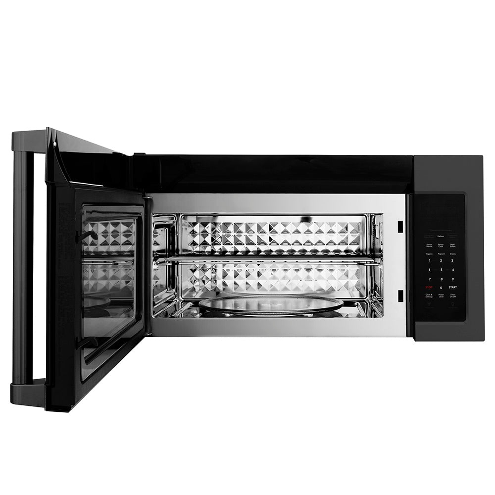 ZLINE 30 in. Recirculating Over the Range Convection Microwave Oven with Traditional Handle and Charcoal Filters in Black Stainless Steel (MWO-OTRCFH-30-BS)