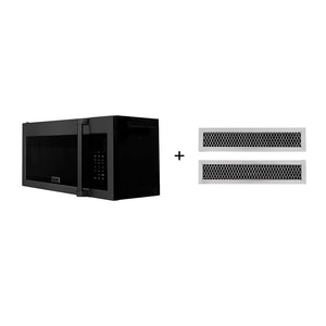 ZLINE 30 in. Recirculating Over the Range Convection Microwave Oven with Traditional Handle and Charcoal Filters in Black Stainless Steel (MWO-OTRCFH-30-BS)