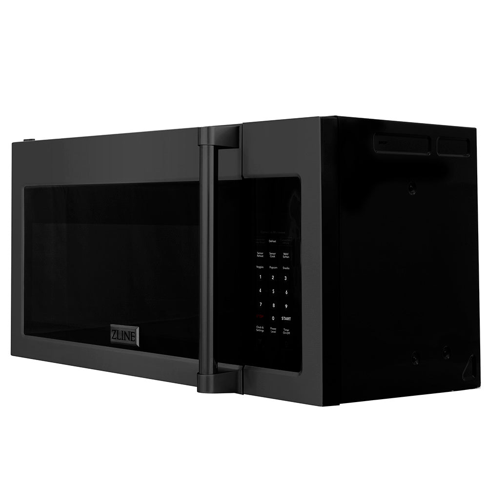 ZLINE 30 in. Recirculating Over the Range Convection Microwave Oven with Traditional Handle and Charcoal Filters in Black Stainless Steel (MWO-OTRCFH-30-BS)
