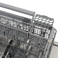 ZLINE 24 in. Monument Series 3rd Rack Dishwasher with Auto Door Open Drying, 44dBa, Panel Ready (DWMT-24) close-up, utensil holder on bottom dish rack.