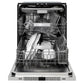 ZLINE 24 in. Monument Series 3rd Rack Dishwasher with Auto Door Open Drying, 44dBa, Panel Ready (DWMT-24) front, open, with dishes loaded inside.