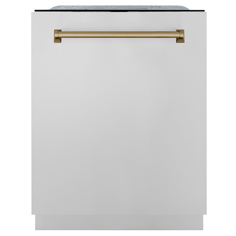 ZLINE Autograph Edition 36 in. Kitchen Package with Stainless Steel Dual Fuel Range, Range Hood and Dishwasher with Champagne Bronze Accents (3AKP-RARHDWM36-CB)