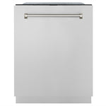 ZLINE Autograph Edition 24 in. Monument Series 3rd Rack Dishwasher with Auto Door Open Drying, 44dBa, Stainless Steel Panel with Polished Nickel Helix Handle (DWMTZ-30424-KPN) main image.