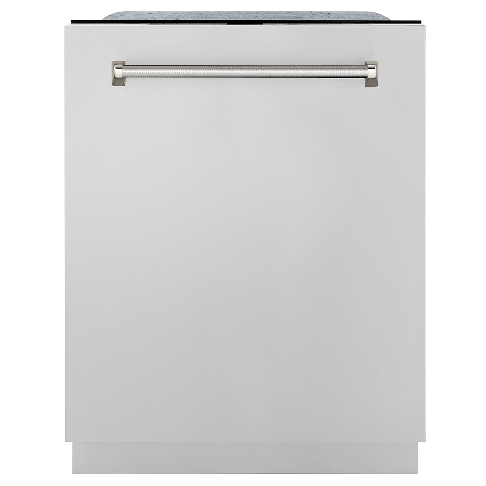 ZLINE Autograph Edition 24 in. Monument Series 3rd Rack Dishwasher with Auto Door Open Drying, 44dBa, Stainless Steel Panel with Polished Nickel Helix Handle (DWMTZ-30424-KPN) main image.