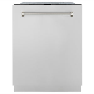 ZLINE Autograph Edition 24 in. Monument Series 3rd Rack Dishwasher with Auto Door Open Drying, 44dBa, Stainless Steel Panel with Polished Nickel Helix Handle (DWMTZ-30424-KPN) main image.