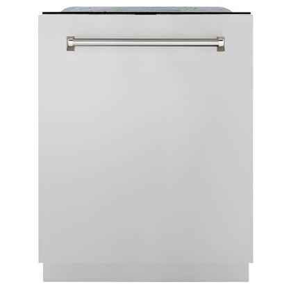 ZLINE Autograph Edition 24 in. Monument Series 3rd Rack Dishwasher with Auto Door Open Drying, 44dBa, Stainless Steel Panel with Polished Nickel Helix Handle (DWMTZ-30424-KPN) main image.