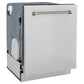 ZLINE Autograph Edition 24 in. Monument Series 3rd Rack Dishwasher with Auto Door Open Drying, 44dBa, Stainless Steel Panel with Polished Nickel Helix Handle (DWMTZ-30424-KPN), side.