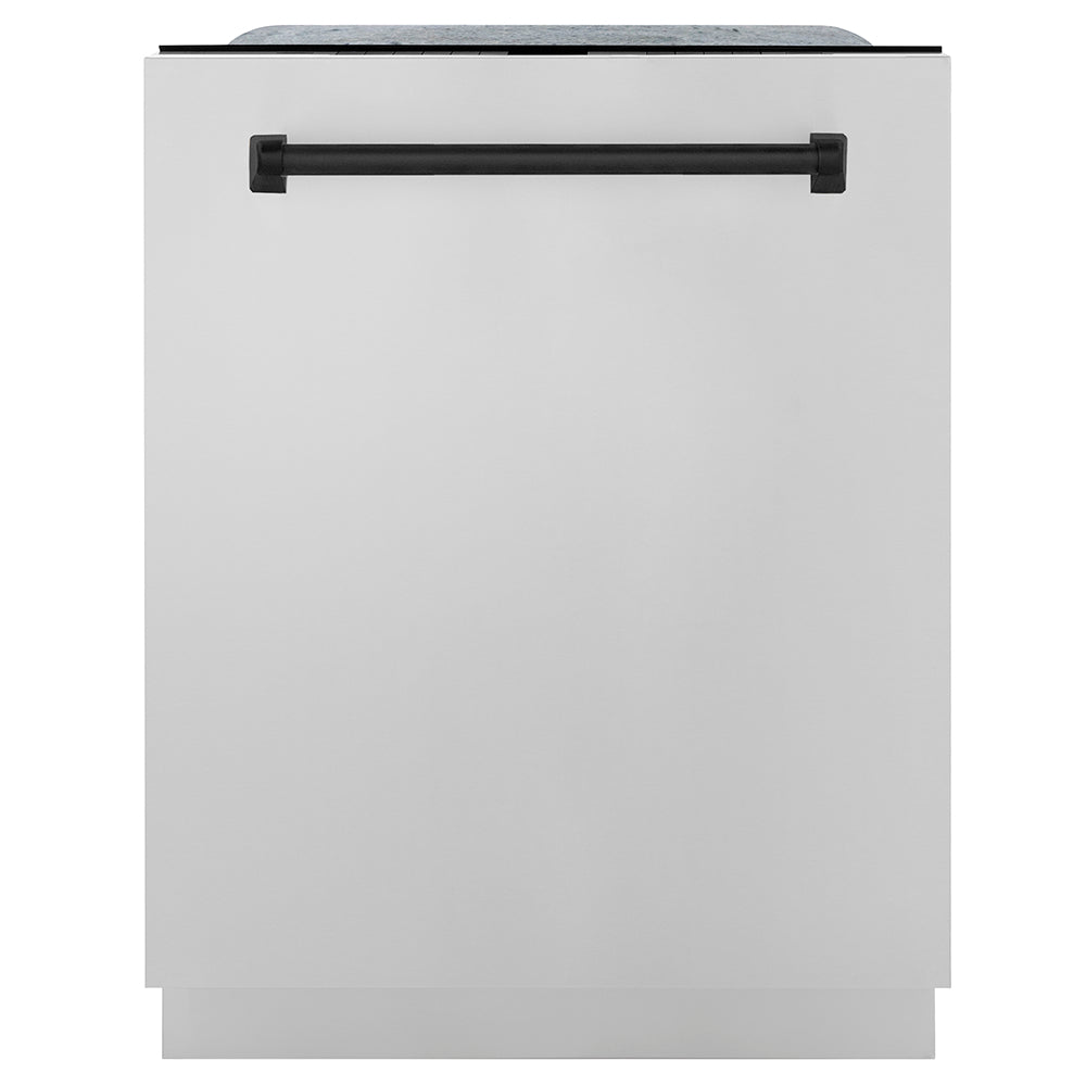 ZLINE Autograph Edition 24 in. Monument Series 3rd Rack Dishwasher with Auto Door Open Drying, 44dBa, Stainless Steel Panel with Matte Black Handle (DWMTZ-304-24-MB)