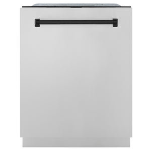 ZLINE Autograph Edition 24 in. Monument Series 3rd Rack Dishwasher with Auto Door Open Drying, 44dBa, Stainless Steel Panel with Matte Black Handle (DWMTZ-304-24-MB) main image.