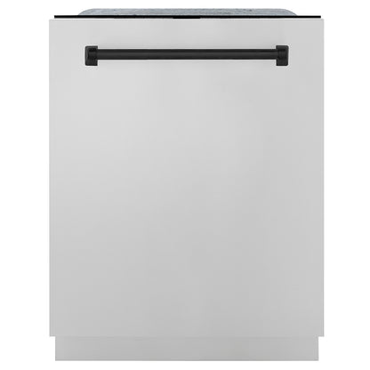 ZLINE Autograph Edition 24 in. Monument Series 3rd Rack Dishwasher with Auto Door Open Drying, 44dBa, Stainless Steel Panel with Matte Black Handle (DWMTZ-304-24-MB)
