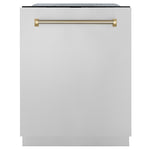 ZLINE Autograph Edition 24 in. Monument Series 3rd Rack Dishwasher with Auto Door Open Drying, 44dBa, Stainless Steel Panel with Polished Gold Helix Handle (DWMTZ-30424-KG) main image.