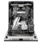 ZLINE Autograph Edition 24 in. Monument Series 3rd Rack Dishwasher with Auto Door Open Drying, 44dBa, Black Matte Panel with Champagne Bronze Handle (DWMTZ-BLM-24-CB) front, open, with dishes loaded inside.