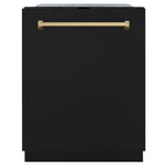 ZLINE Autograph Edition 24 in. Monument Series 3rd Rack Dishwasher with Auto Door Open Drying, 44dBa, Black Matte Panel with Champagne Bronze Handle (DWMTZ-BLM-24-CB) main image.