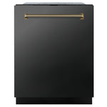ZLINE Autograph Edition 24 in. Monument Series 3rd Rack Dishwasher with Auto Door Open Drying, 44dBa, Black Stainless Steel Panel with Champagne Bronze Helix Handle (DWMTZ-BS-24-KCB) main image.